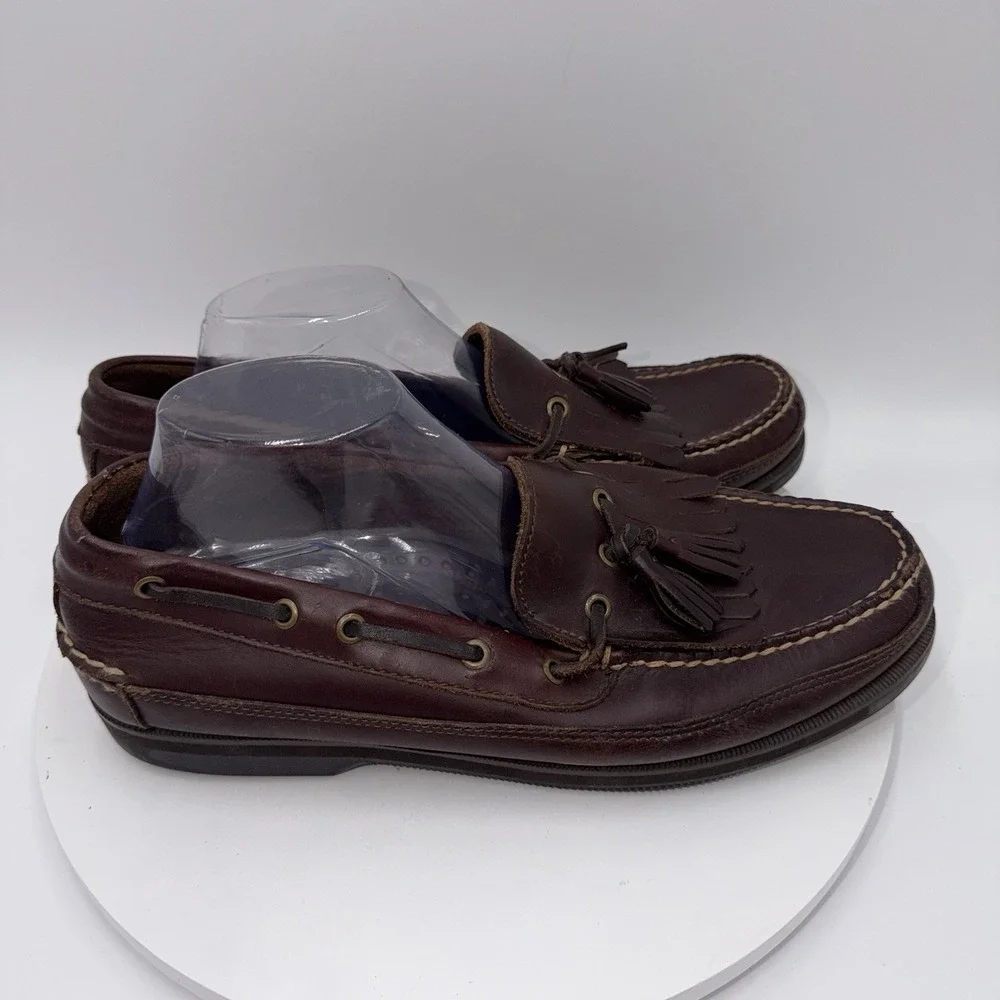 Bass Henry Brown VTG Leather Kiltie Tassel Loafers Boat Deck Shoes Mens Size 12
